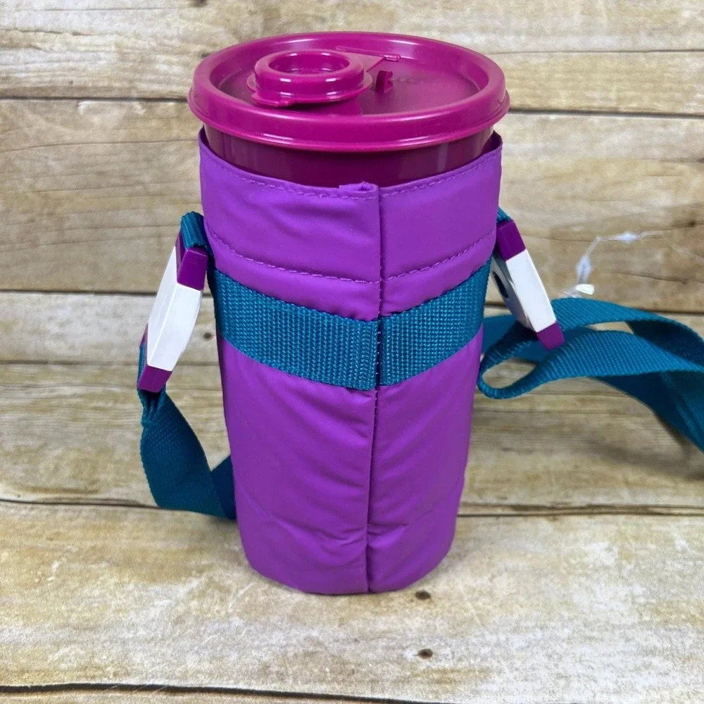 Vtg Tupperware Thirstquake 30oz Tumbler Insulated Carrying Bag Purple Teal White